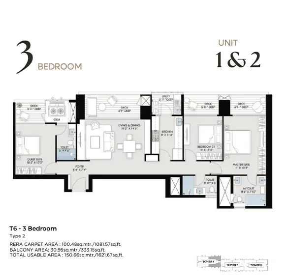 Adani Marq 3 BHK + S Floor Plan