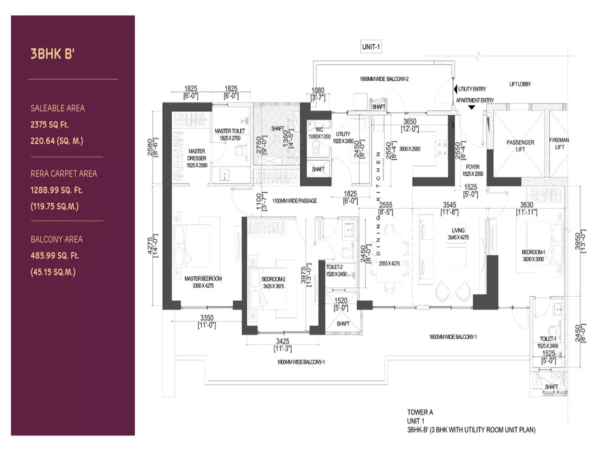 3 BHK Type B2 Floor Plan