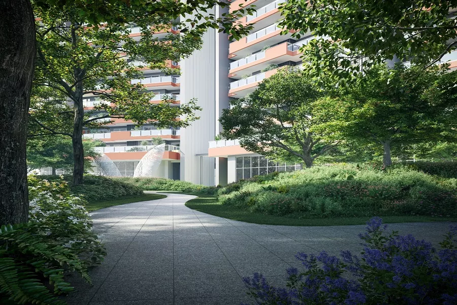 Landscaped Garden Walkway with Trees and Greens